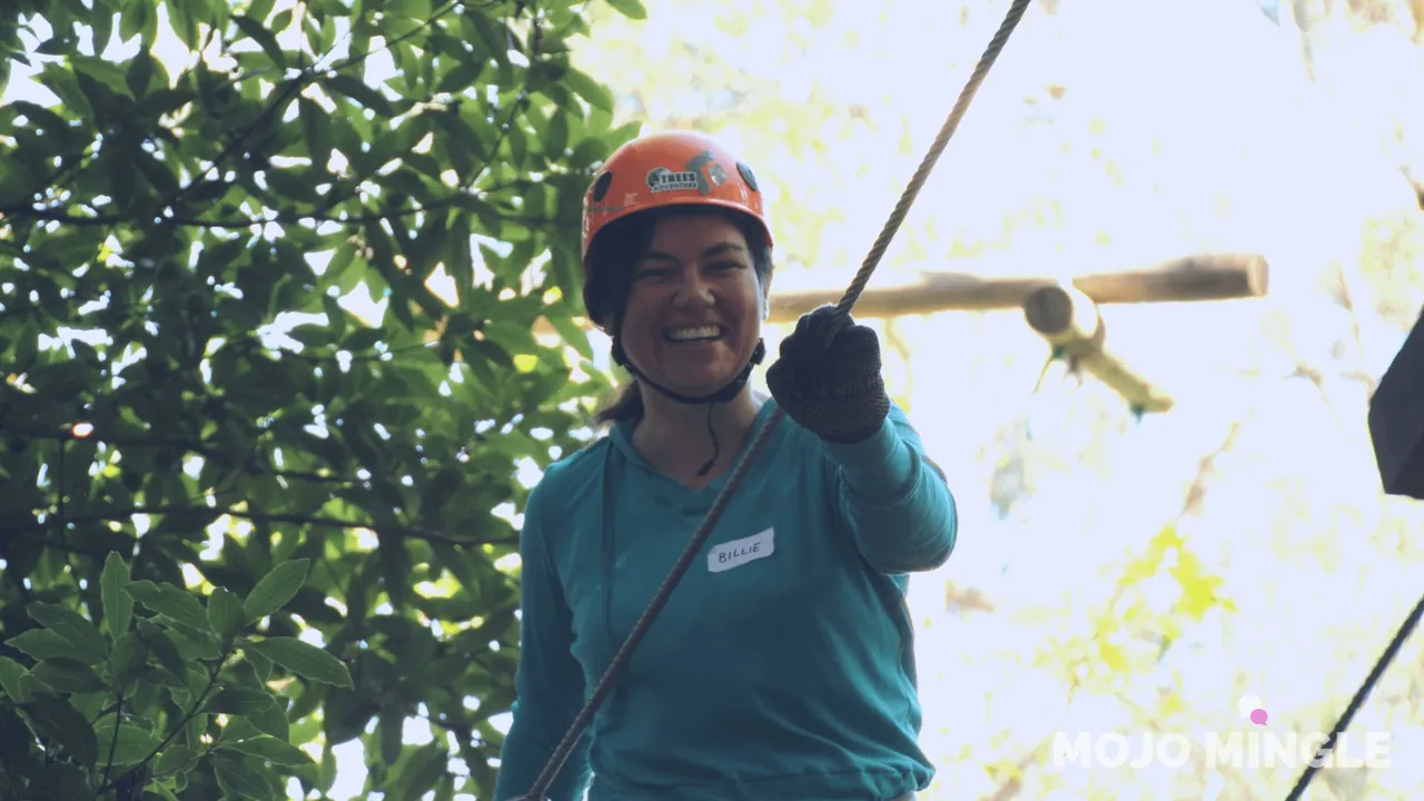 A guest on the treetop zipline
